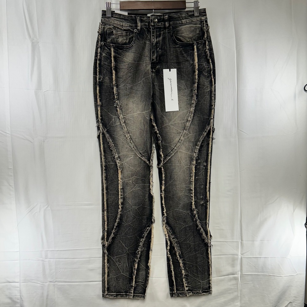 Generation K‎ Jeans Mens 29 Black Acid Wash Raw Edge Seam Slim Fit Streetwear